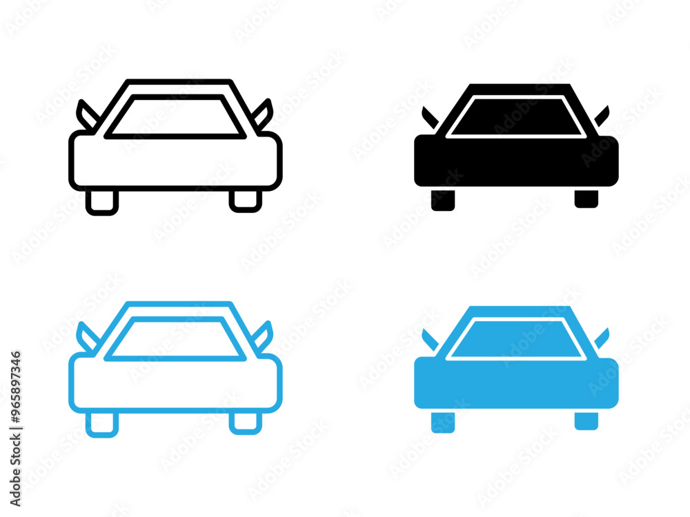 Car icon black and white vector outline sign Car icon black and white vector outline sign