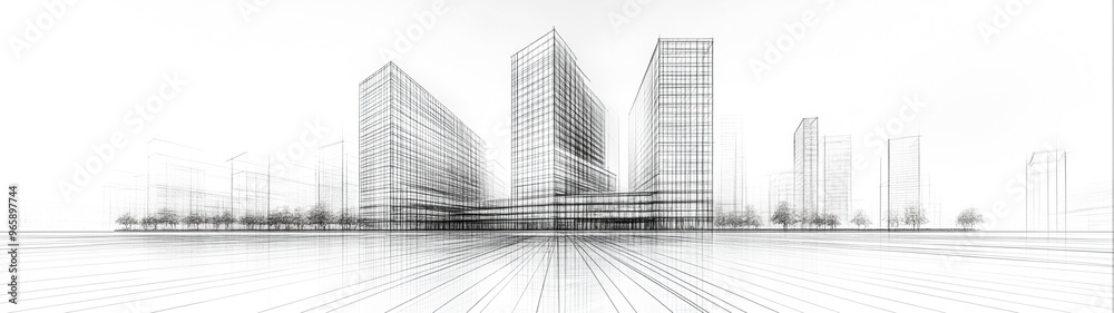 Fototapeta premium Elegant Minimalist Line Drawing of Modern Skyscraper with Fluid Architecture