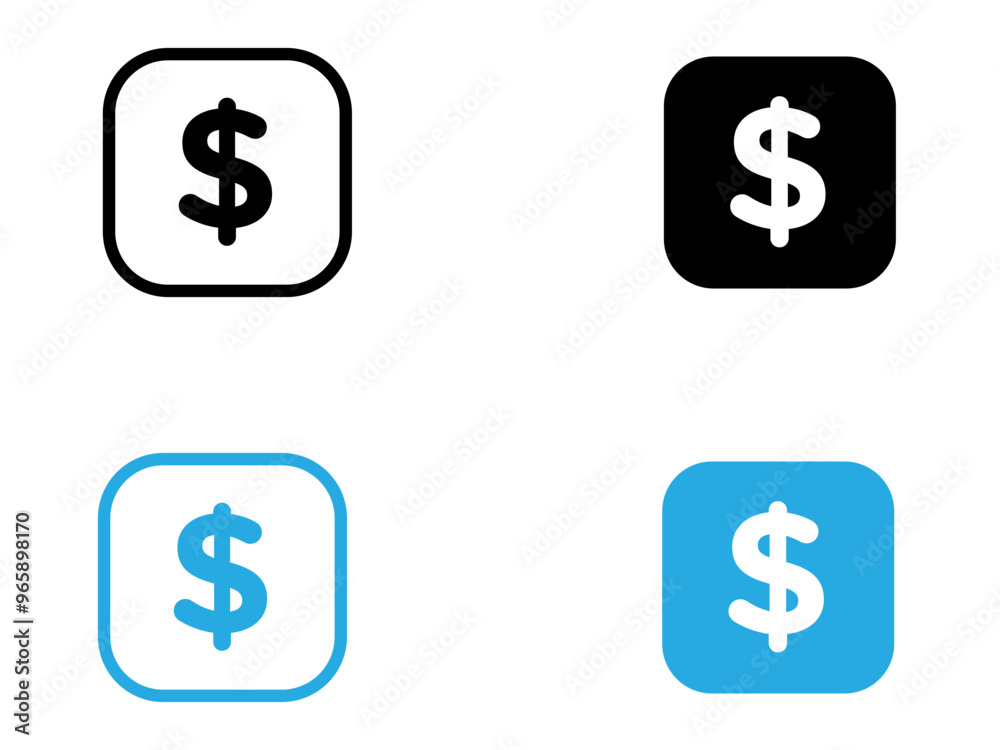 Dollar icon black and white vector outline sign Dollar icon black and white vector outline sign
