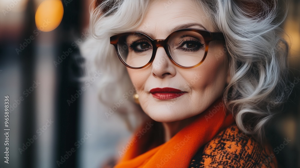 Elegant Woman with Red Lipstick and Glasses Portrait Elegant Woman with Red Lipstick and Glasses Portrait