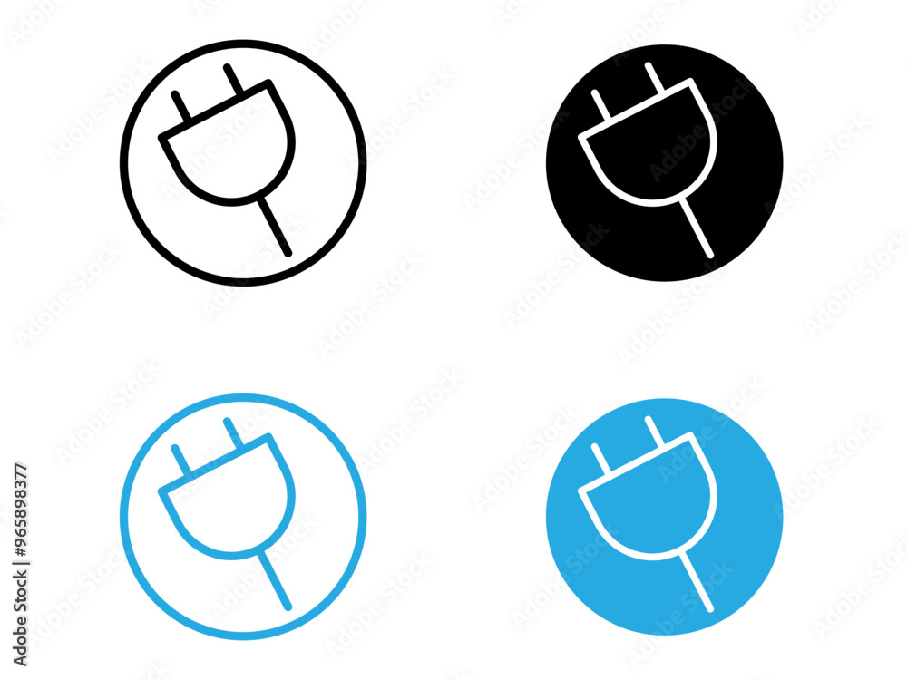 Electrical plug icon black and white vector outline sign Electrical plug icon black and white vector outline sign