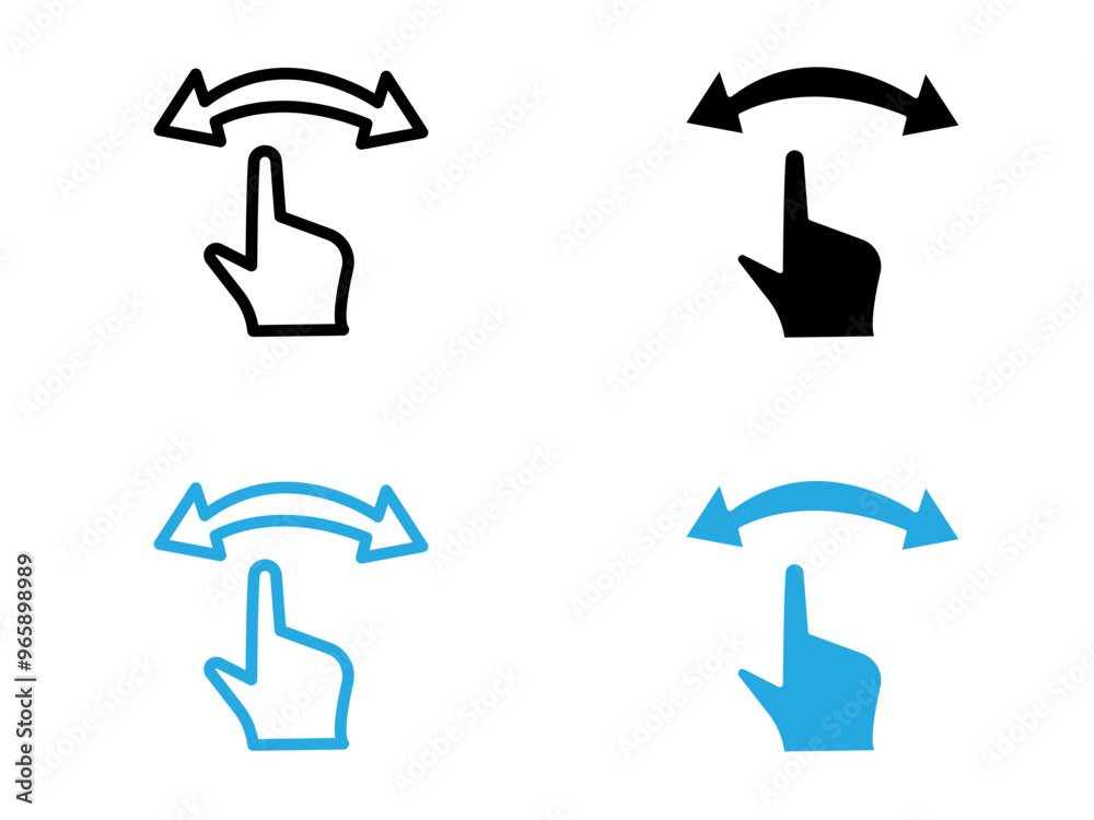 Hand, fingers, gesture, swipe, rotate icon black and white vector outline sign Hand, fingers, gesture, swipe, rotate icon black and white vector outline sign