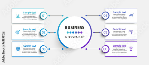 Business vector infographic design template with icons and 6 options or steps. Can be used for process diagram, presentations, workflow layout, banner, flow chart, info graph