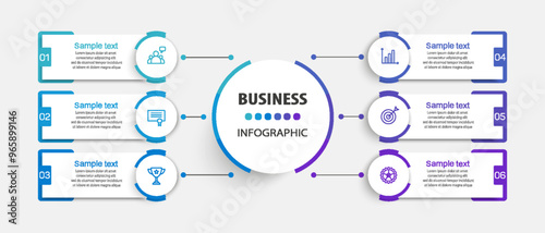 Business vector infographic design template with icons and 6 options or steps. Can be used for process diagram, presentations, workflow layout, banner, flow chart, info graph