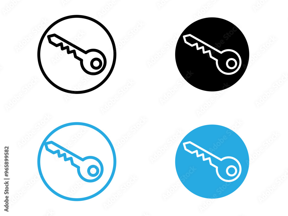 Key icon black and white vector outline sign Key icon black and white vector outline sign