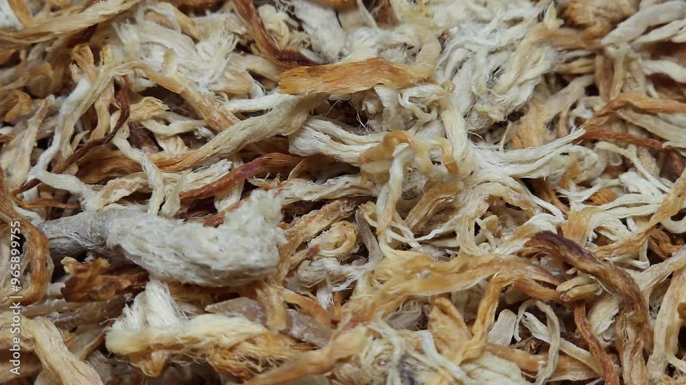 Close up dry shreded pork rotate background Close up dry shreded pork rotate background
