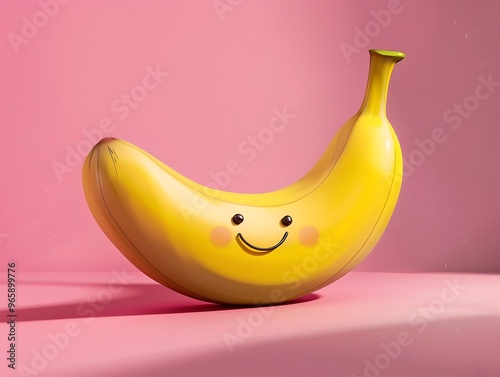 Bright Cheerful Banana with Happy Face   Digital in Vibrant Cartoon Like Style