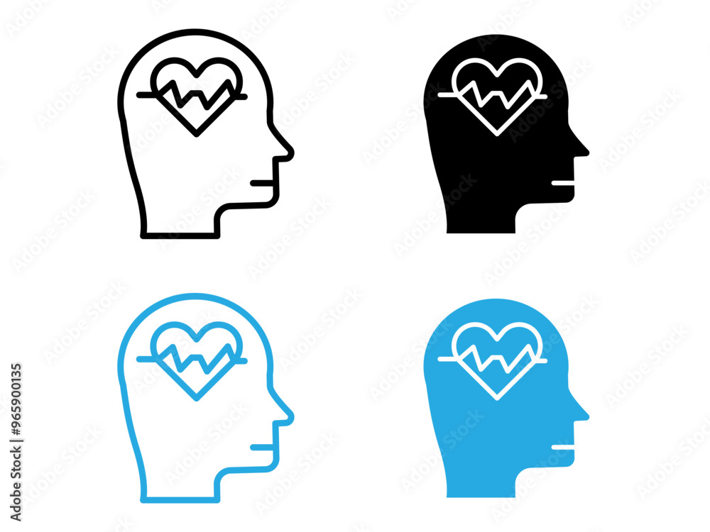 Mental Health icon black and white vector outline sign Mental Health icon black and white vector outline sign