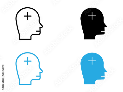 Mental health icon black and white vector outline sign