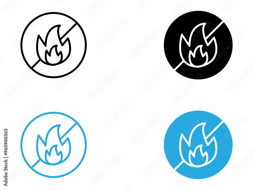 No fire icon black and white vector outline sign No fire icon black and white vector outline sign