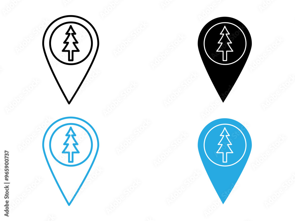 Park, forest location map icon black and white vector outline sign Park, forest location map icon black and white vector outline sign
