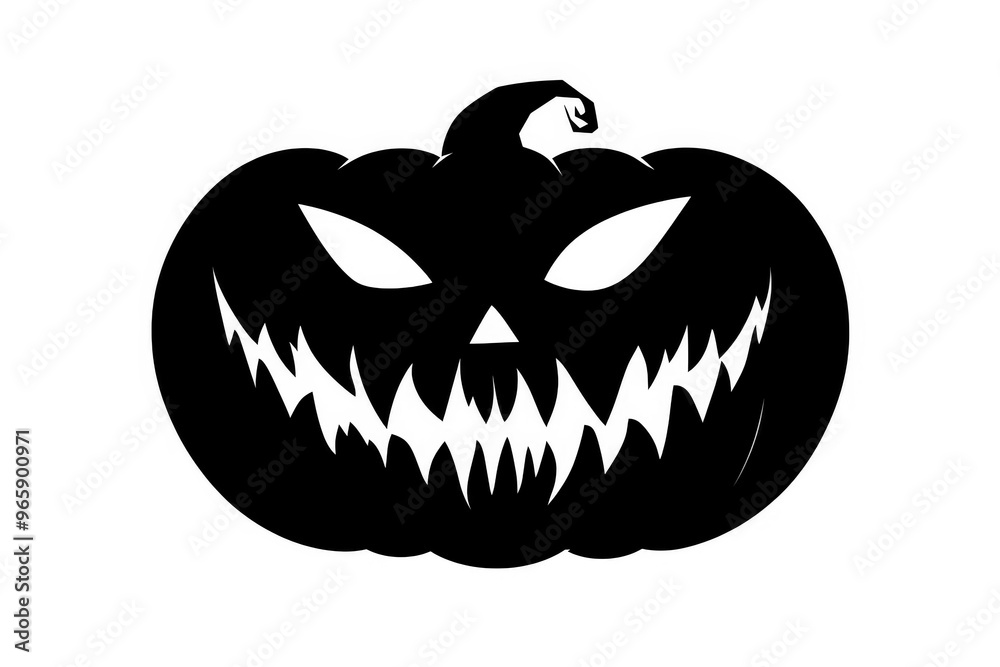 Black silhouette of an evil halloween pumpkins on a white background.