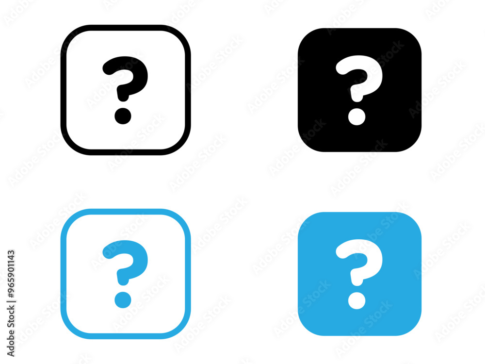 Question mark icon black and white vector outline sign Question mark icon black and white vector outline sign
