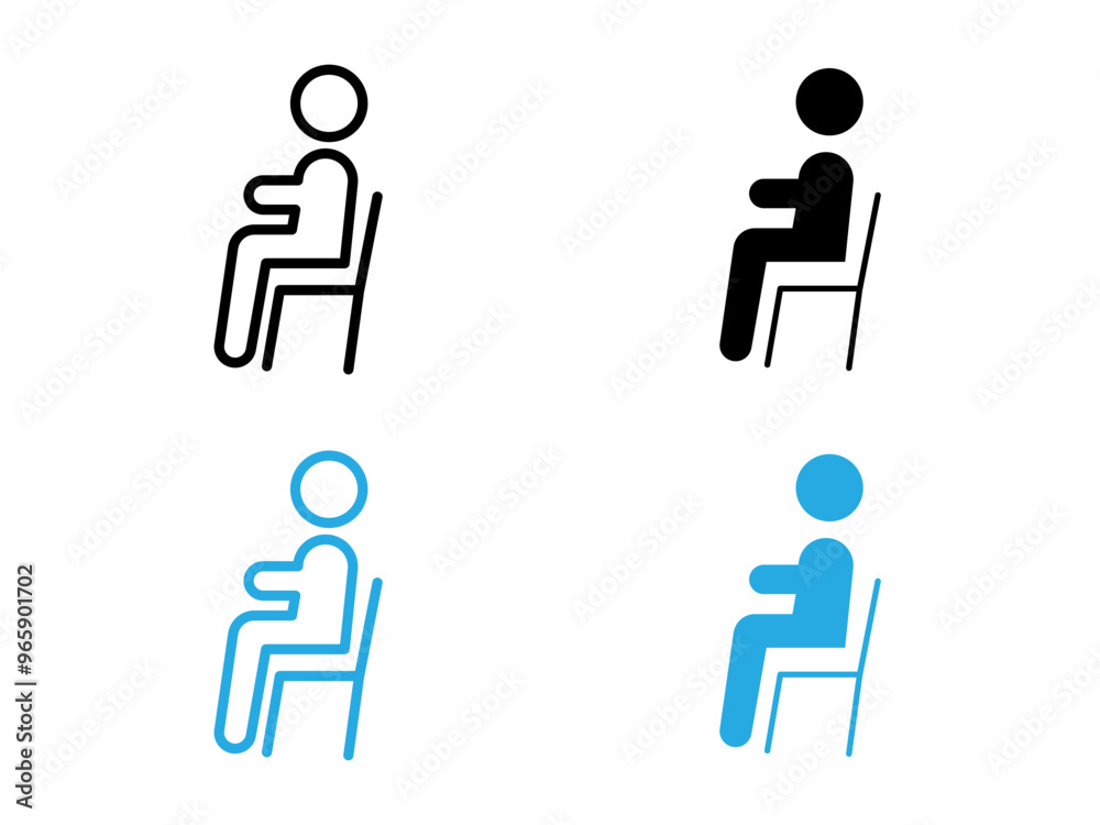 Sitting icon black and white vector outline sign Sitting icon black and white vector outline sign