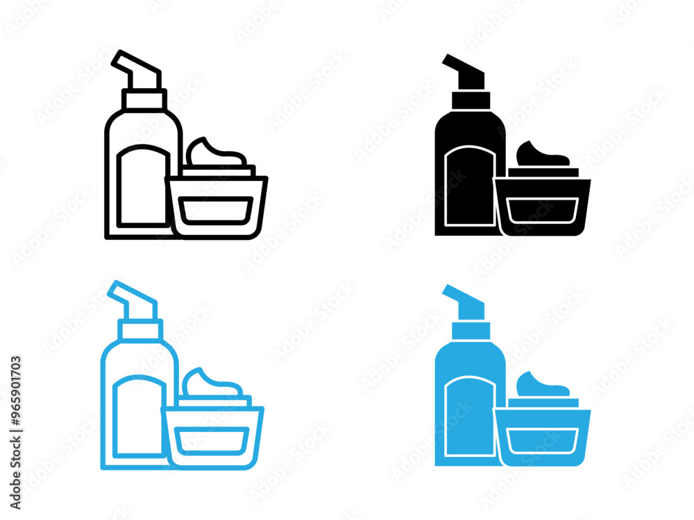 Skincare products icon black and white vector outline sign Skincare products icon black and white vector outline sign
