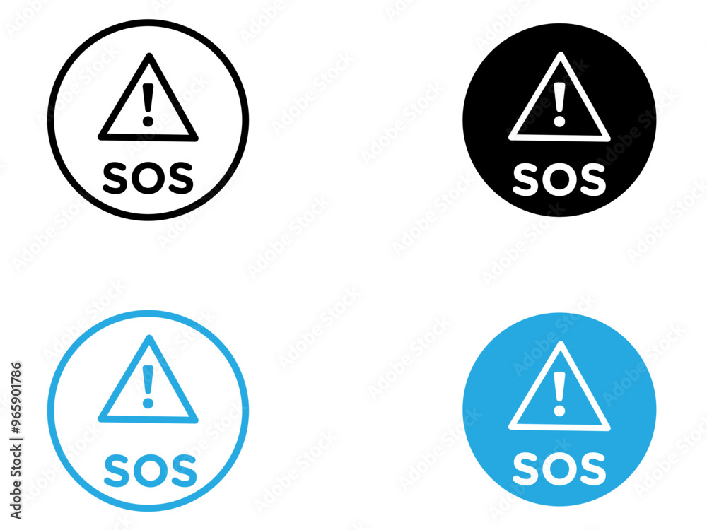 SOS Emergency icon black and white vector outline sign SOS Emergency icon black and white vector outline sign