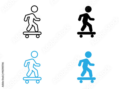 skateboarding icon black and white vector outline sign