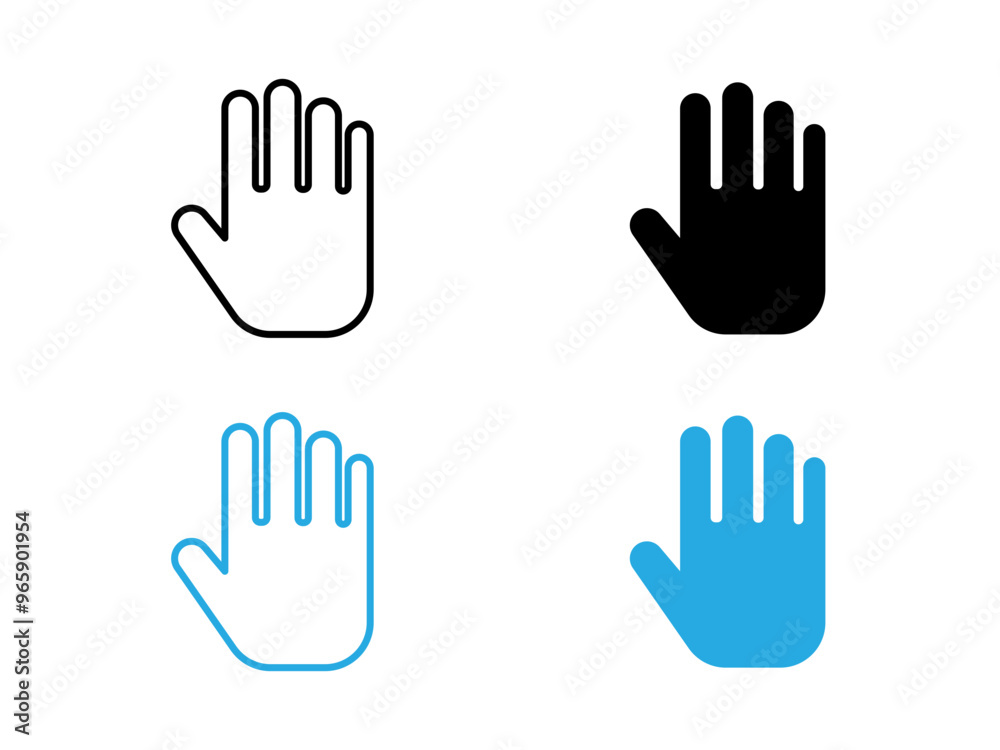 Stop sign with hand icon black and white vector outline sign Stop sign with hand icon black and white vector outline sign
