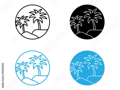 Tropical isle resort icon black and white vector outline sign