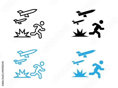 war Refugee icon black and white vector outline sign