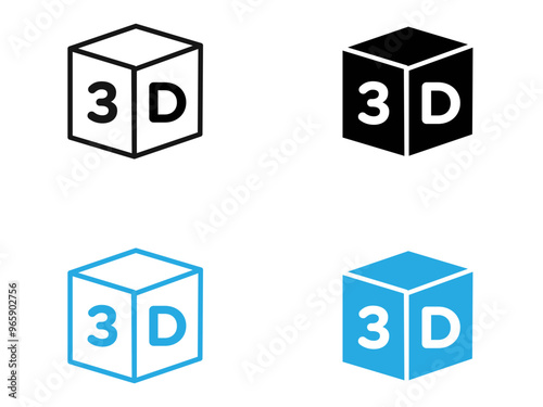 3D icon black and white vector outline sign