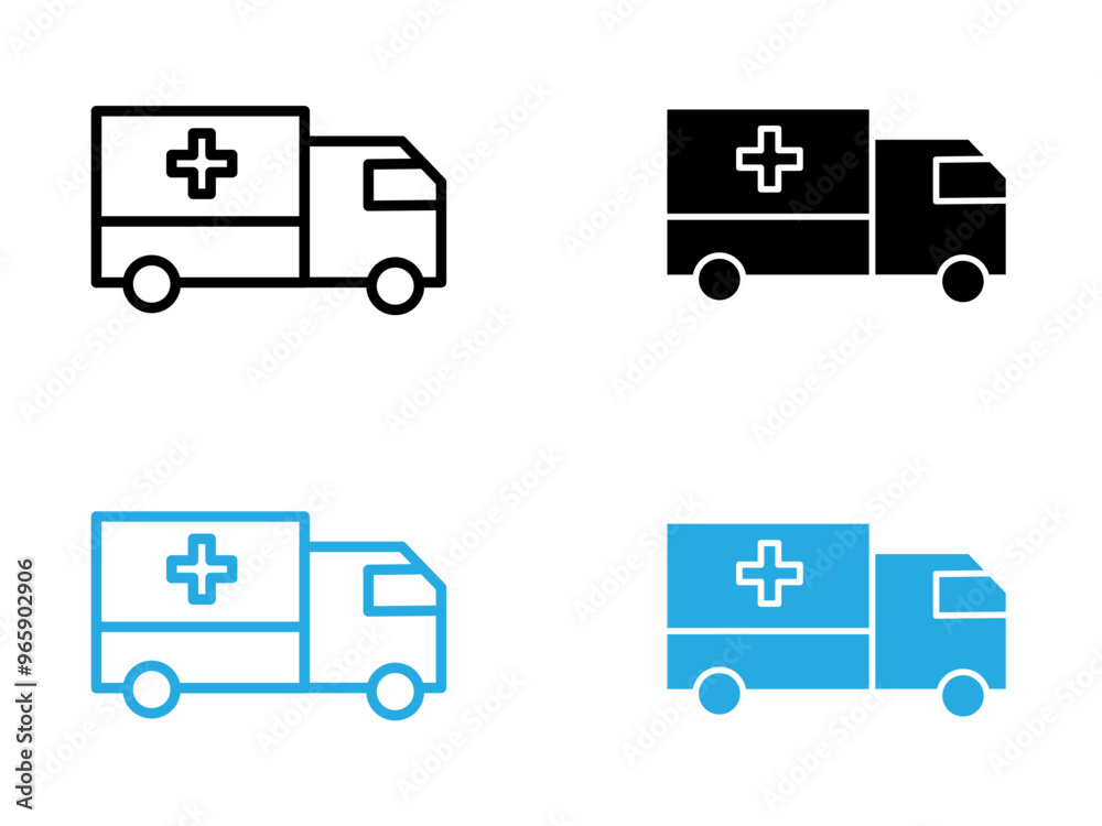 Ambulance icon black and white vector outline sign Ambulance icon black and white vector outline sign