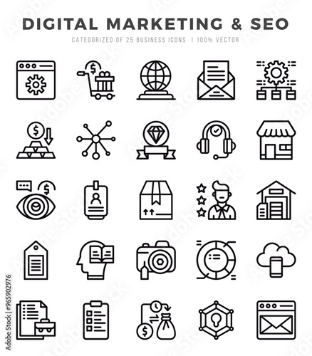 Set of Digital Marketing & SEO Icons Lineal icons collection.