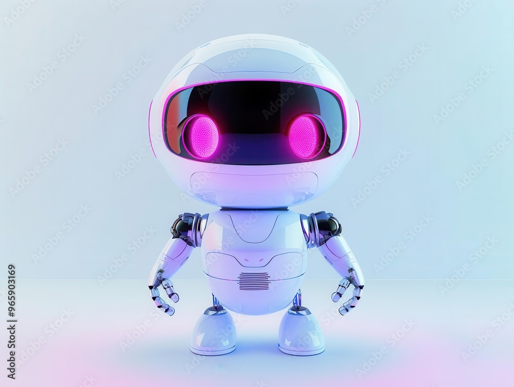adorable robot companion with expressive led eyes sleek white body and pastel accents soft lighting enhances its friendly demeanor set against a minimalist background with subtle tech elements adorable robot companion with expressive led eyes sleek white body and pastel accents soft lighting enhances its friendly demeanor set against a minimalist background with subtle tech elements