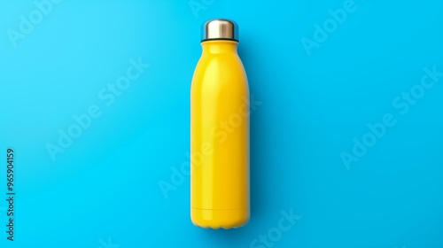 empty stainless thermo water bottle close-up isolated solid background. Metal flask, water bottle for the preservation of a hot or cold liquid