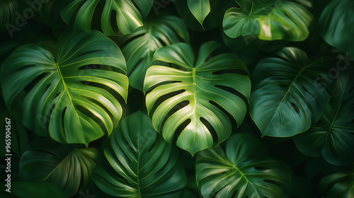 A close up of a bunch of green leaves with a few of them having a split in the m photo