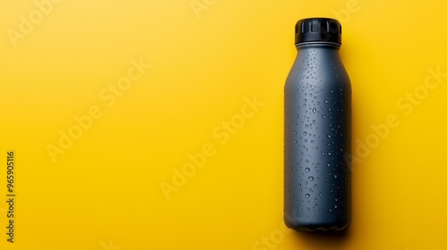 Close-up of black steel thermo water bottle isolated background