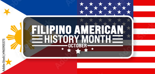 Filipino American History Month usa and Philippine flag background or banner design template is observed every year in October. Holiday concept. Template for card, poster, placard, template. eps 10