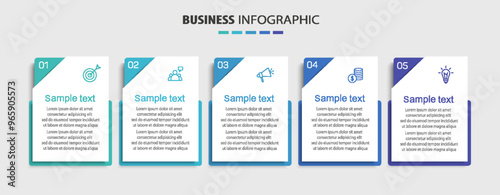 Business infographic template with 5 options or steps. Can be used for workflow layout, diagram, annual report, web design