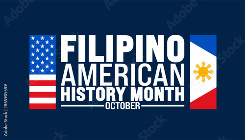 Filipino American History Month usa and Philippine flag background or banner design template is observed every year in October. Holiday concept. Template for card, poster, placard, template. eps 10