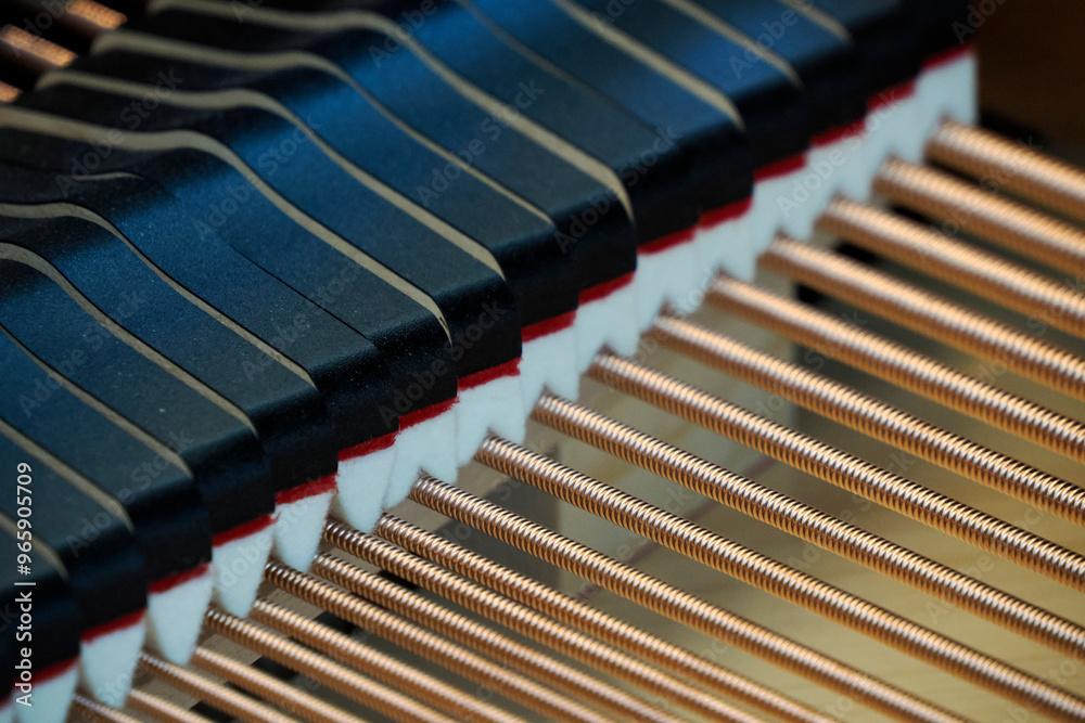 acoustic grand piano strings detail close up acoustic grand piano strings detail close up