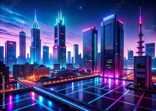 Futuristic Neon Cityscape Nighttime Scene