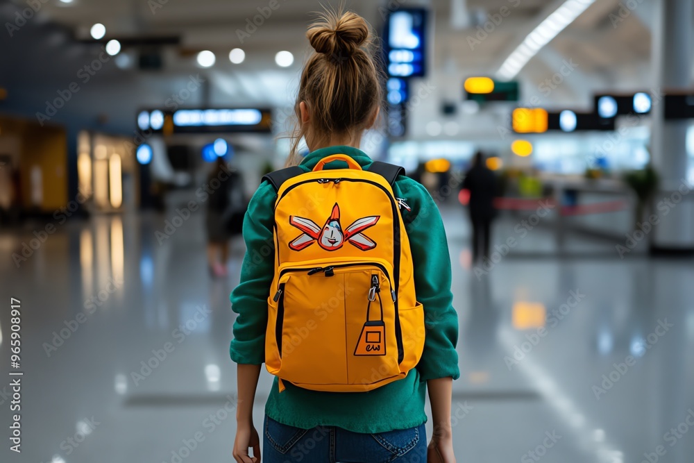 Girl with an overstuffed bag rushing through the airport, trying to make her connecting flight on time Girl with an overstuffed bag rushing through the airport, trying to make her connecting flight on time