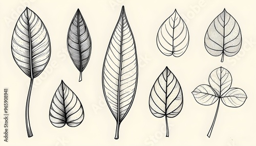 Minimalist black and white hand-drawn leaf illustration embodying nature, botany, and environmental themes as a design element