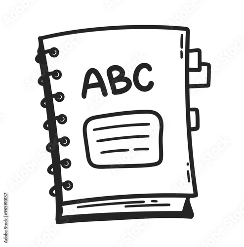 Vector line art illustration of spiral copy book with bookmark