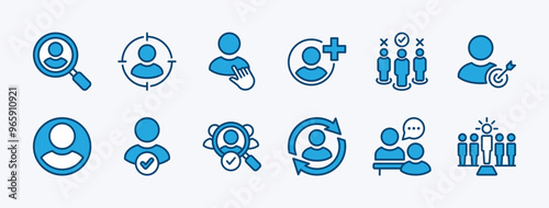 Set of human resource, headhunting, job hiring, and recruitment icon vector. Containing people, person, employee, staff, worker, manpower, leadership, businessman, audience, candidate, manager