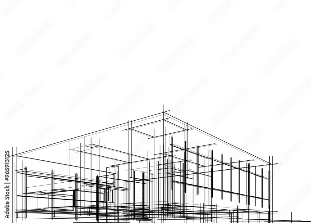 Architectural sketch of a building 3d illustration Architectural sketch of a building 3d illustration