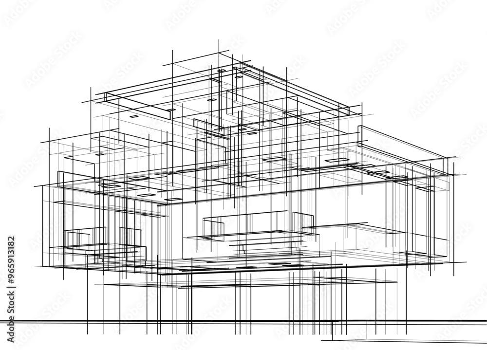 Architectural sketch of a building 3d illustration Architectural sketch of a building 3d illustration