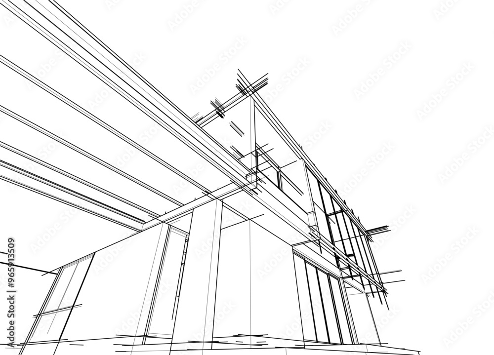 Obraz premium Architectural sketch of a building 3d illustration