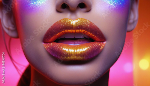 Close up of a woman face and lips with makeup and lipstick 