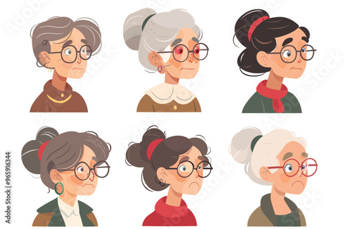 Portrait of old women with Different Hair set isolated