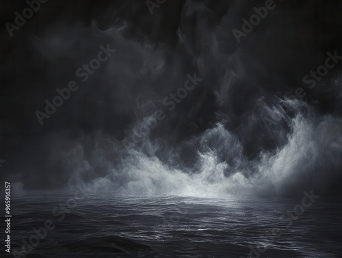 Wallpaper Mural atmospheric dark storm scene swirling mist over reflective black surface dramatic lighting creating ominous mood perfect for product showcase or cinematic backdrop Torontodigital.ca