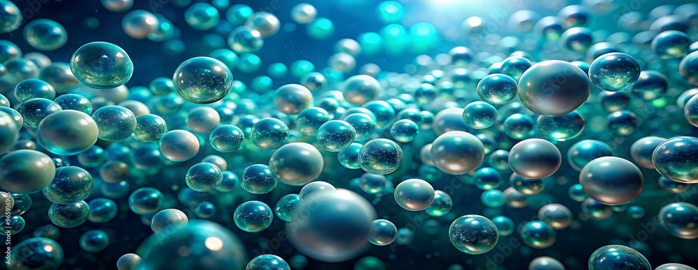The image shows a vibrant depiction of numerous floating bubbles reflecting light suspended in an aquatic setting with a blue-green hue The bubbles create a sense of depth and movement The image shows a vibrant depiction of numerous floating bubbles reflecting light suspended in an aquatic setting with a blue-green hue The bubbles create a sense of depth and movement