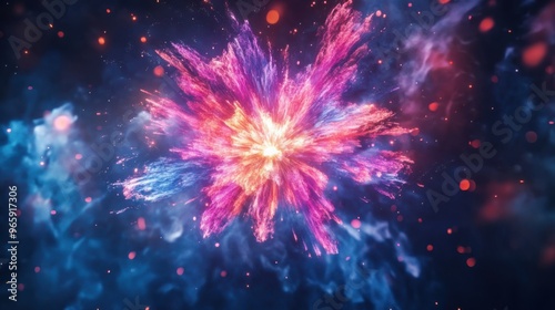 Close-up of a single firework burst in vibrant colors against