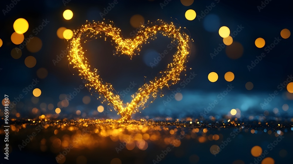 Radiant golden heart frame with dark dotted lights image Radiant golden heart frame with dark dotted lights image