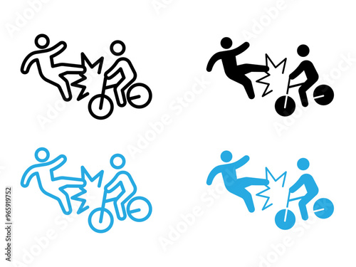 becycle accident icon black and white vector outline sign